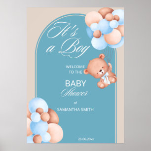 Poster Baby shower de ballons bleu beige