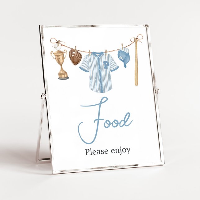 Poster Baby shower de base-ball Little Slugger (Baseball Little Slugger Baby Shower Food Sign)