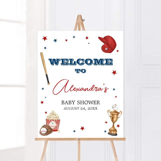 Poster Baby shower de baseball Bienvenue (Oh Boy Little Slugger Baby Shower Welcome Sign)