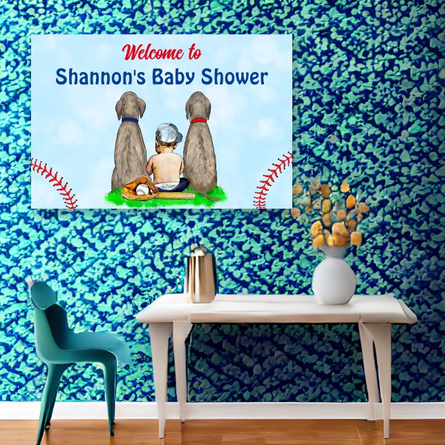 Poster Baby shower de baseball chien et bébé garçon (Créateur téléchargé)