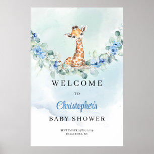 Poster Baby shower de bébé girafe à l'aquarelle tendance