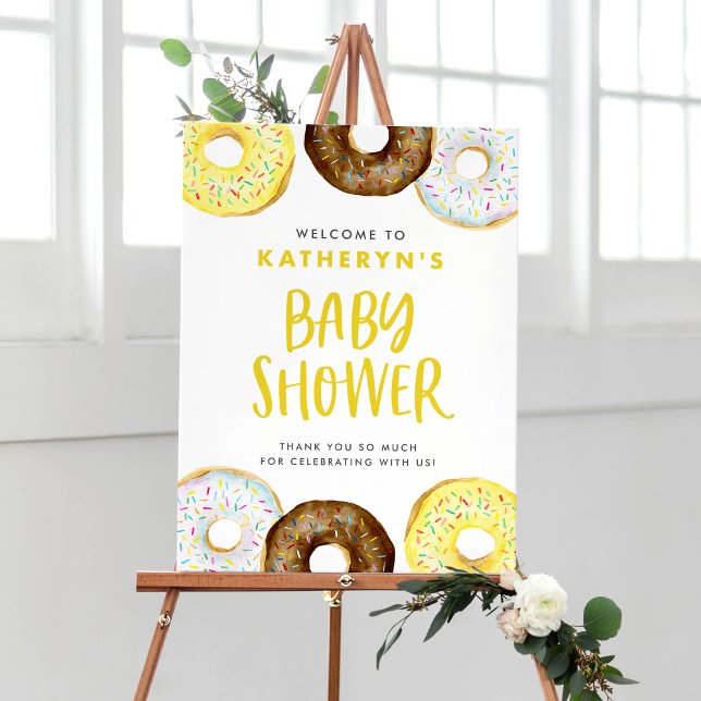 Poster Baby shower de beignes jaunes et chocolatés Bienve (Créateur téléchargé)