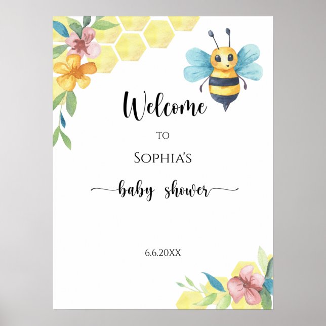 Poster Baby shower de bienvenue aux abeilles (Devant)
