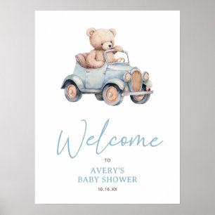 Poster Baby shower de bienvenue de l'ours bleu