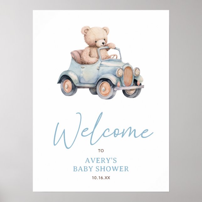 Poster Baby shower de bienvenue de l'ours bleu (Devant)