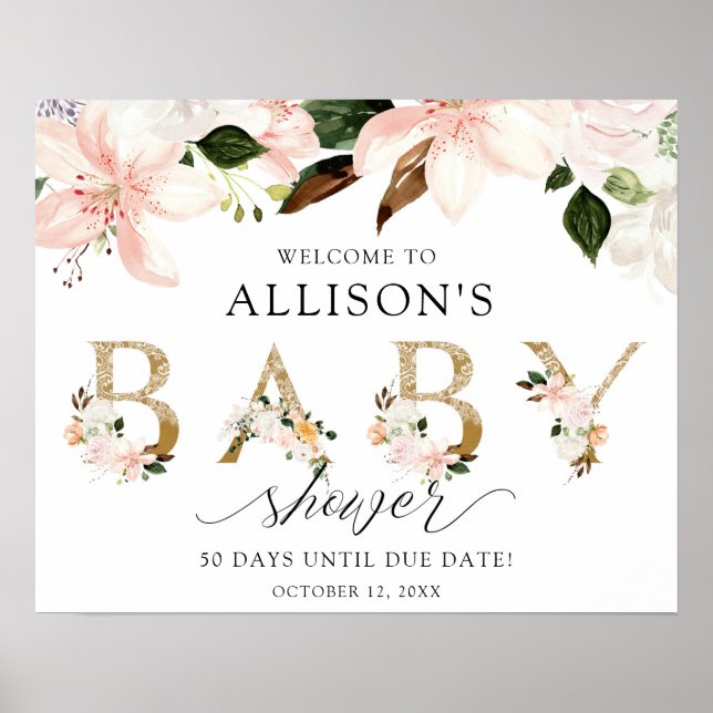 Poster Baby shower de bienvenue en dentelle rose vif (Devant)