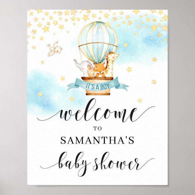 Poster Baby shower de bienvenue enseigne montgolfière ani (Devant)