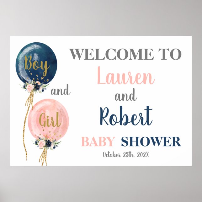 Poster Baby shower de bienvenue Twins Boy and Girl (Devant)