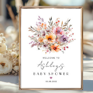 Poster Baby shower de bouquet coloré et fleuri