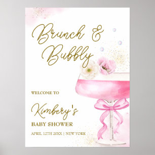 Poster Baby shower de Brunch au champagne Floral Sucré Bi
