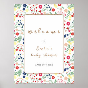Poster Baby shower de cadre Fleur sauvage vintage Bienven