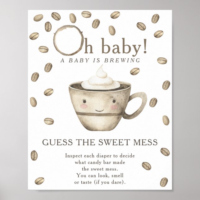 Poster Baby shower de café Devinez le gâteau doux (Devant)