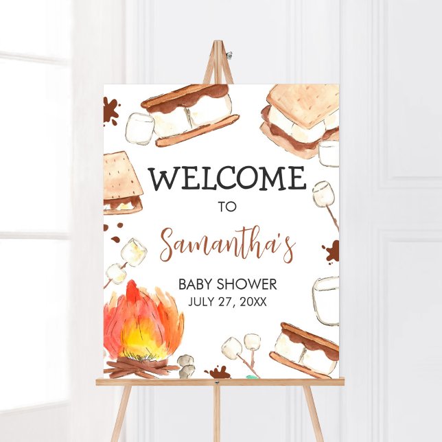 Poster Baby shower de camping S'mores Bienvenue (Smore Fun Baby Shower Welcome Sign)