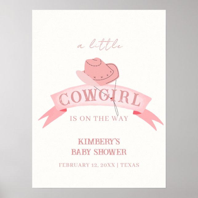 Poster Baby shower de Casquette rose Western Cowgirl (Devant)