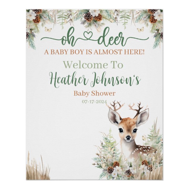 Poster Baby shower de cerfs de bois (Devant)