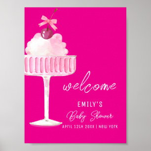 Poster Baby shower de champagne cerise rose Brunch Accuei