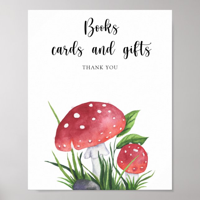 Poster Baby shower de champignons - livres cartes et cade (Devant)