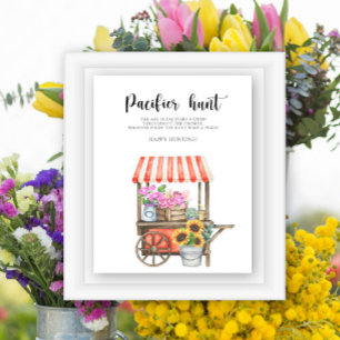 Poster Baby shower de chariot à fleurs - jeu de chasse à 