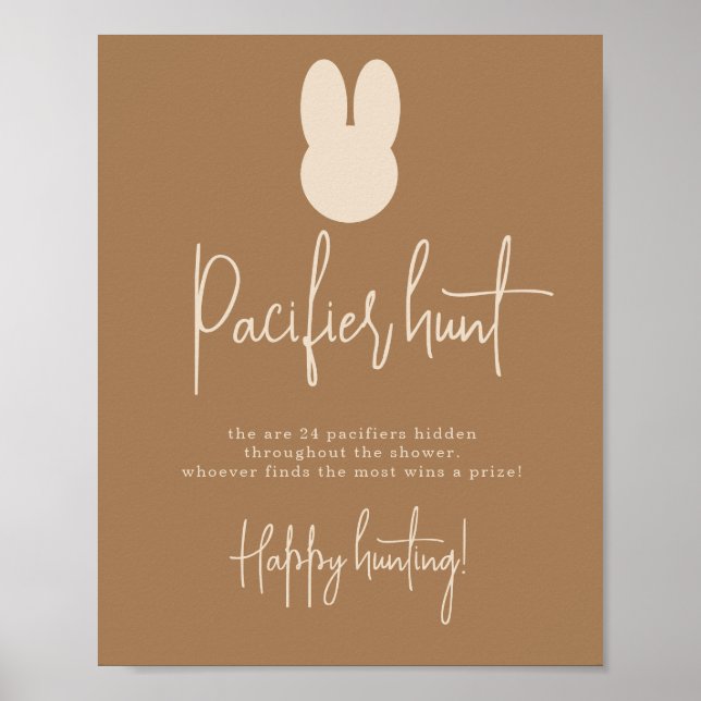 Poster Baby shower de chasse simple Bunny Pacifier (Devant)