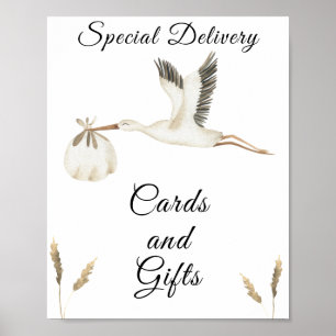 Poster baby shower de cigogne - cartes et cadeaux