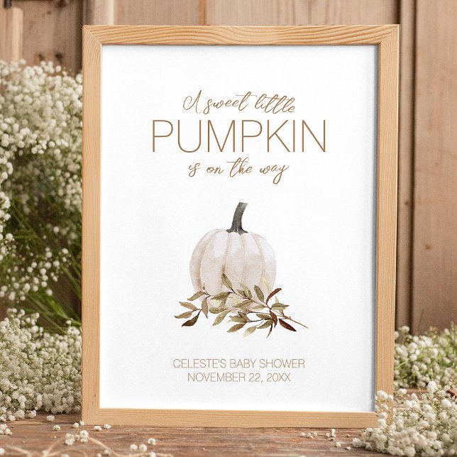 Poster Baby shower de Citrouille de Boho Rustique Blanc B (Créateur téléchargé)