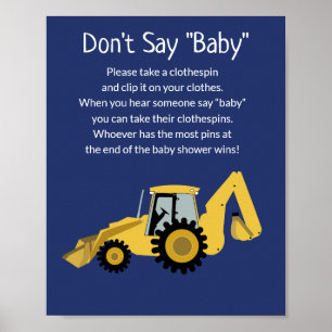 Poster Baby shower de construction ne pas dire jeu de béb