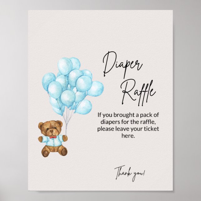 Poster Baby shower de couche Bleu Bébé Raffle (Devant)