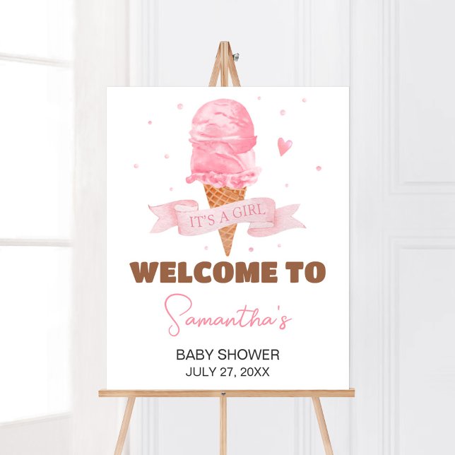 Poster Baby shower de crème glacée (Here's the Scoop Baby Shower Welcome Sign)
