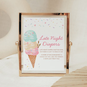 Poster Baby shower de crème glacée Late Night Diapés