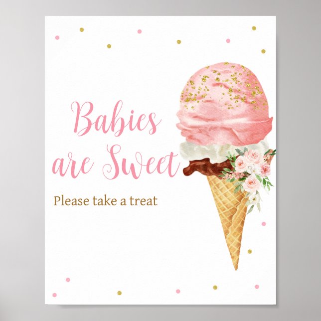 Poster Baby shower de crème glacée rose Les bébés sont do (Devant)