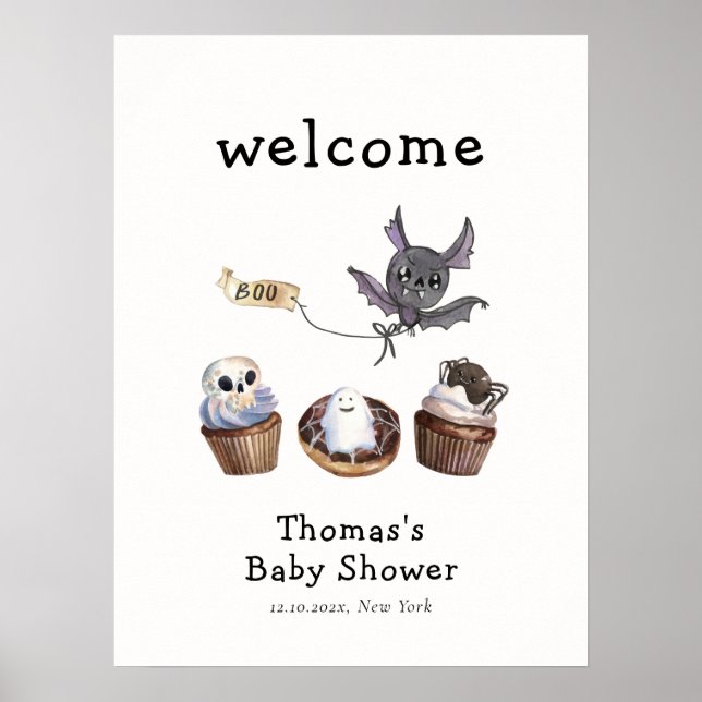 Poster Baby shower de cupcake Little Boo Halloween Bienve (Devant)