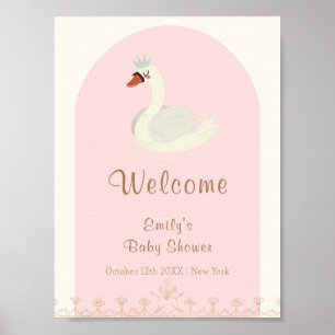 Poster Baby shower de cygne rose Boho Arch Princess