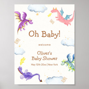 Poster Baby shower de dragon magique Cute Fairytale Bienv
