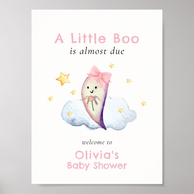 Poster Baby shower de fantôme rose Petit Boo Bow (Devant)