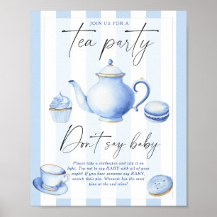 Poster baby shower de fête du thé bleu Ne pas dire bébé