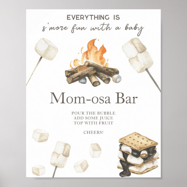 Poster Baby shower de feu de camp Momosa bar (Devant)