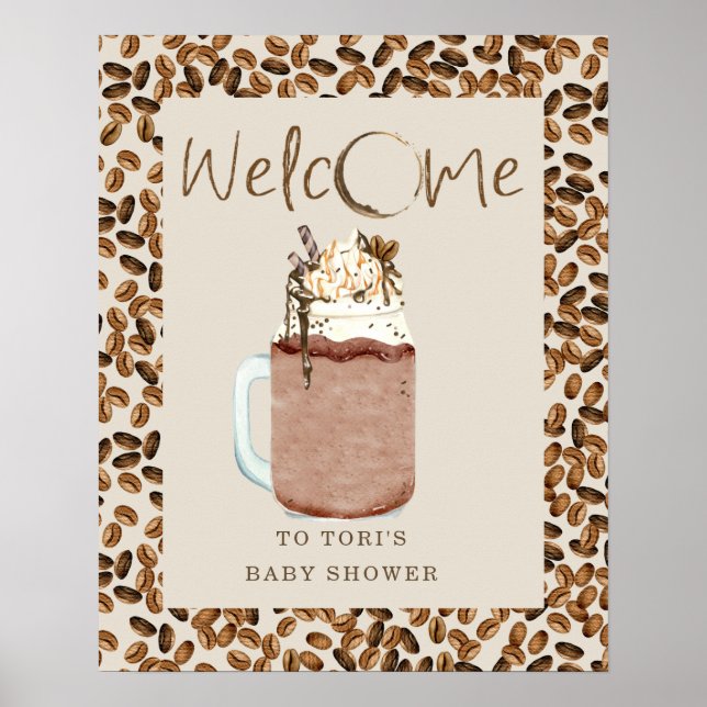 Poster Baby shower de fèves de café glacé Bienvenue (Devant)