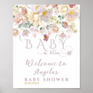 Poster Baby shower de fille pourpre Fleur sauvage à fleur