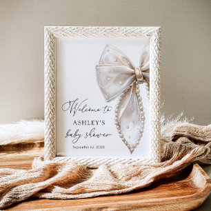 Poster Baby shower de fille White Pearl Bow