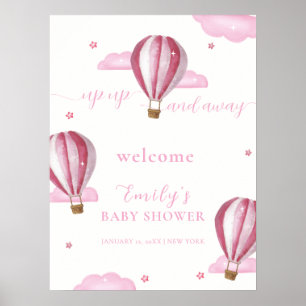 Poster Baby shower de filles rose Hot Air Balloon Accueil