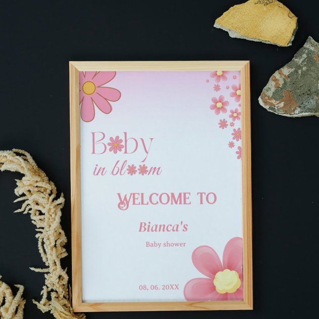 Poster Baby shower de fleur rose simple accueil (Créateur téléchargé)