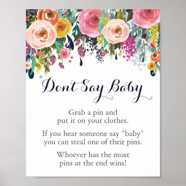 Poster Baby shower de fleurs ne pas dire jeu bébé signe (Devant)