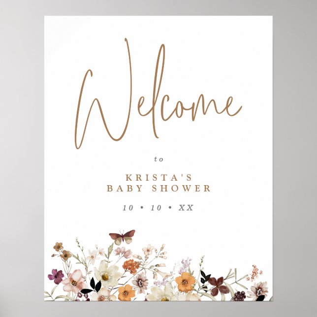 Poster Baby shower de fleurs sauvages d'automne Bienvenue (Devant)
