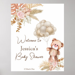 Poster Baby shower de fleurs séchées de marron pastel crè