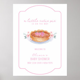 Poster Baby shower de framboise à tarte fleurie douce Bie