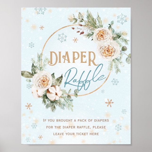 Poster Baby shower de garçon d'hiver Blue Gold (Devant)
