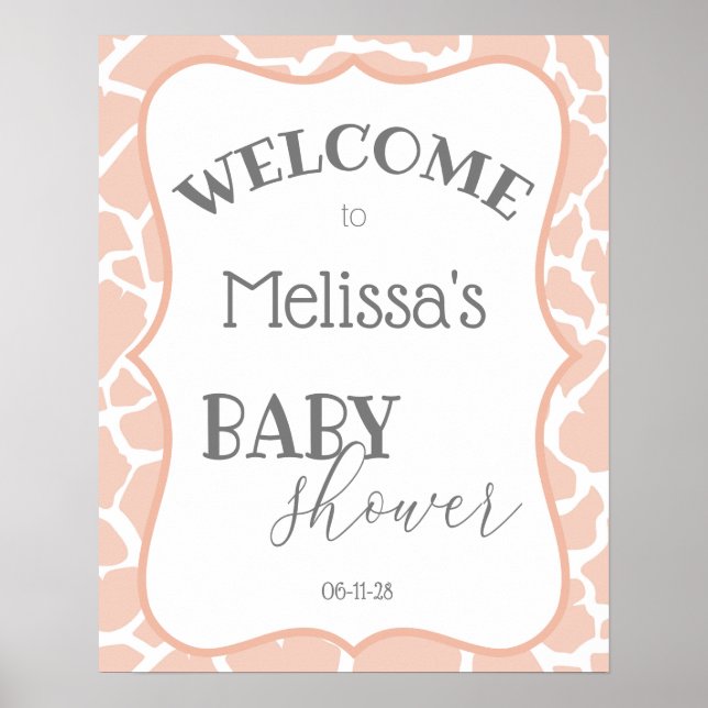 Poster Baby shower de Giraffe de fille rose bébé (Devant)