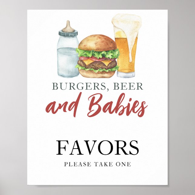 Poster Baby shower de hamburger et bouteille préférée (Devant)