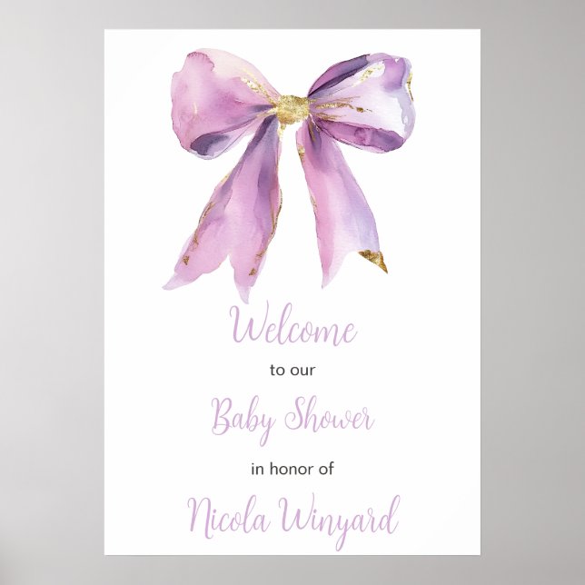 Poster Baby shower de la boîte de coquette violet (Devant)