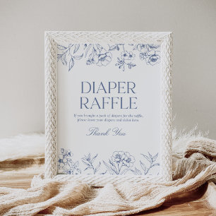 Poster Baby shower de la chinoiserie Florale Bleu Raffle 